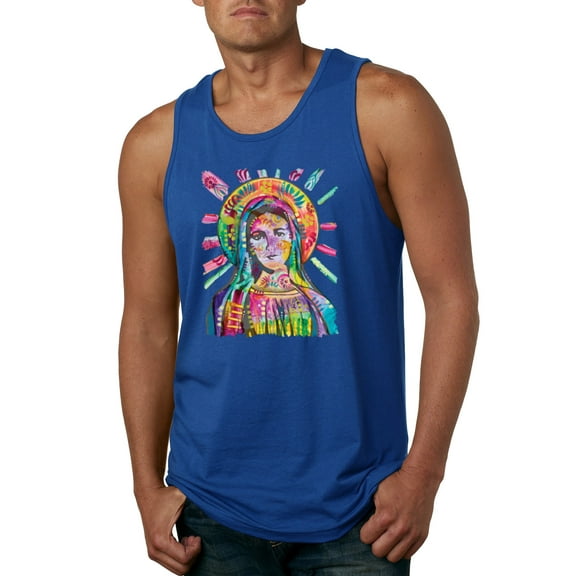 Wild Bobby Rainbow Painted Mother Mary Dean Russo Design Inspirational/Christian Men Tank Top, Royal, Small