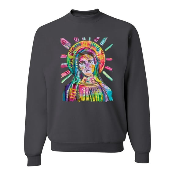 Wild Bobby Rainbow Painted Mother Mary Dean Russo Design Inspirational/Christian Unisex Crewneck Sweatshirt, Charcoal, Large
