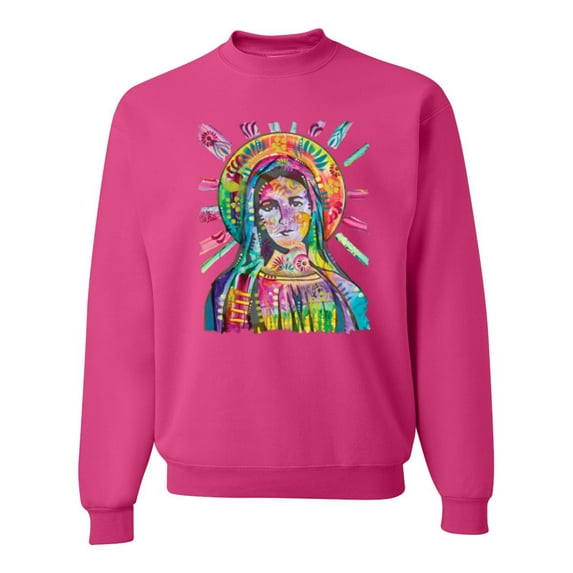 Wild Bobby Rainbow Painted Mother Mary Dean Russo Design Inspirational/Christian Unisex Crewneck Sweatshirt, Fuschia, Large