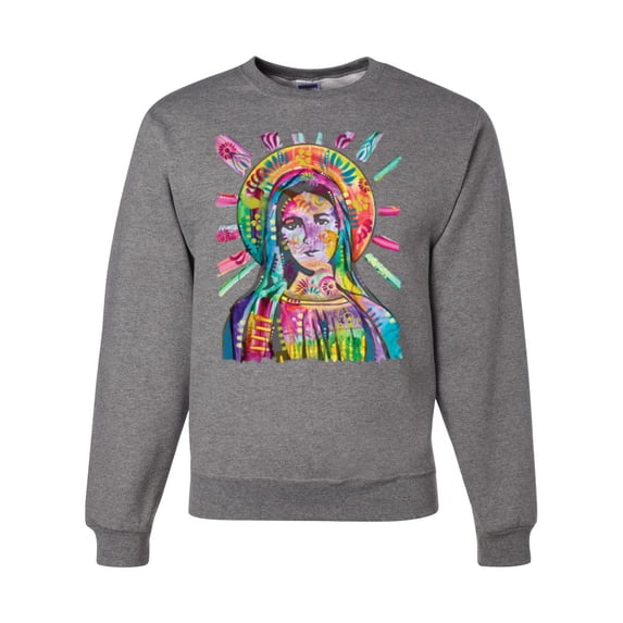 Wild Bobby Rainbow Painted Mother Mary Dean Russo Design Inspirational/Christian Unisex Crewneck Sweatshirt, Heather Grey, Small
