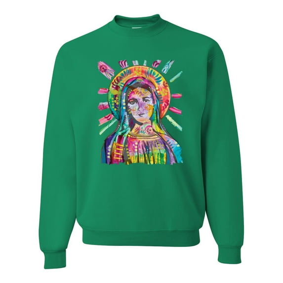 Wild Bobby Rainbow Painted Mother Mary Dean Russo Design Inspirational/Christian Unisex Crewneck Sweatshirt, Kelly, Medium