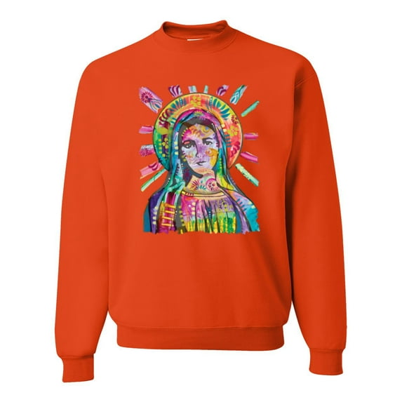 Wild Bobby Rainbow Painted Mother Mary Dean Russo Design Inspirational/Christian Unisex Crewneck Sweatshirt, Orange, XX-Large