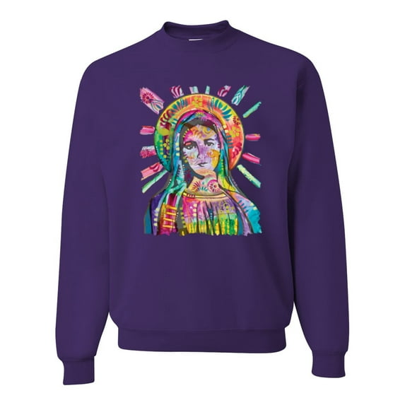 Wild Bobby Rainbow Painted Mother Mary Dean Russo Design Inspirational/Christian Unisex Crewneck Sweatshirt, Purple, Small