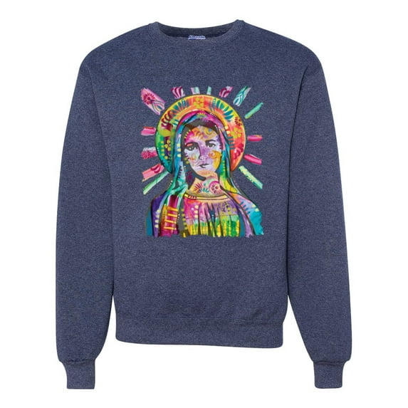 Wild Bobby Rainbow Painted Mother Mary Dean Russo Design Inspirational/Christian Unisex Crewneck Sweatshirt, Vintage Heather Navy, 3X-Large