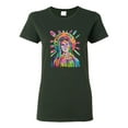 thumbnail image 1 of Wild Bobby Rainbow Painted Mother Mary Dean Russo Design Inspirational/Christian Women Graphic Tee, Forest Green, Small, 1 of 6
