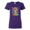 thumbnail image 1 of Wild Bobby Rainbow Painted Mother Mary Dean Russo Design Inspirational/Christian Women Graphic Tee, Purple, Small, 1 of 6