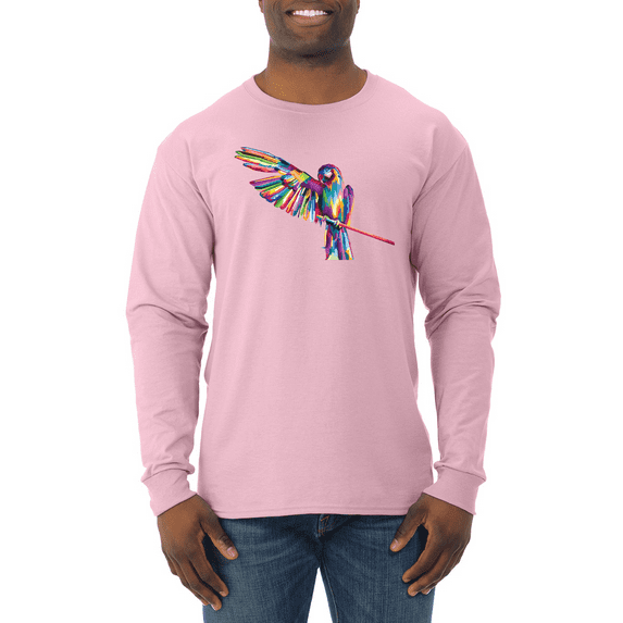 Wild Bobby, Rainbow Trippy Psychedelic Parrot Animal Lover Mens Long Sleeve Shirt