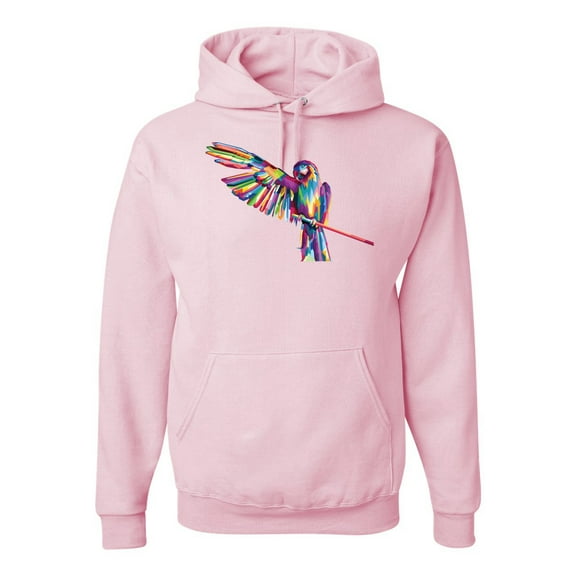 Wild Bobby, Rainbow Trippy Psychedelic Parrot Fashion Graphic Hoodie Sweatshirt, Light Pink, X-Large