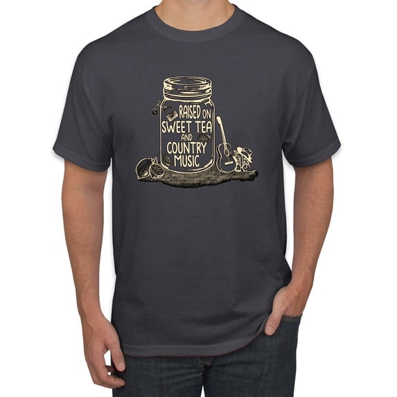 Wild Bobby, Raised On Sweet Tea & Country Music, Pop Culture, Men Graphic Tee, Charcoal, XX-Large
