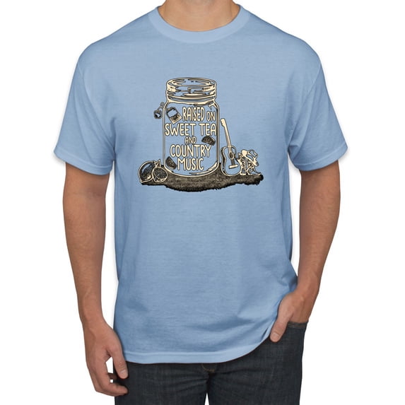 Wild Bobby, Raised On Sweet Tea & Country Music, Pop Culture, Men Graphic Tee, Light Blue, X-Large