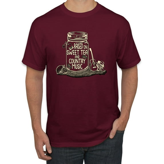 Wild Bobby, Raised On Sweet Tea & Country Music, Pop Culture, Men Graphic Tee, Maroon, XX-Large