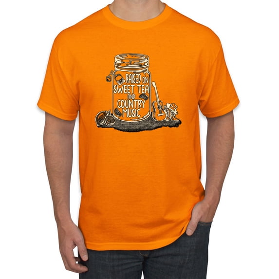 Wild Bobby, Raised On Sweet Tea & Country Music, Pop Culture, Men Graphic Tee, Orange, Medium
