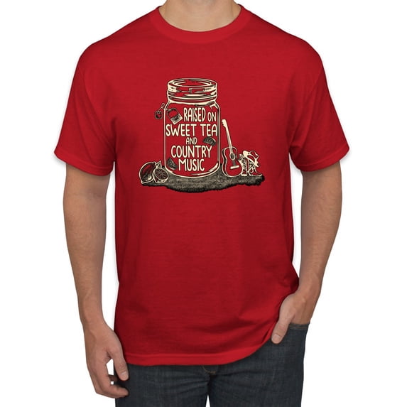 Wild Bobby, Raised On Sweet Tea & Country Music, Pop Culture, Men Graphic Tee, Red, 5X-Large