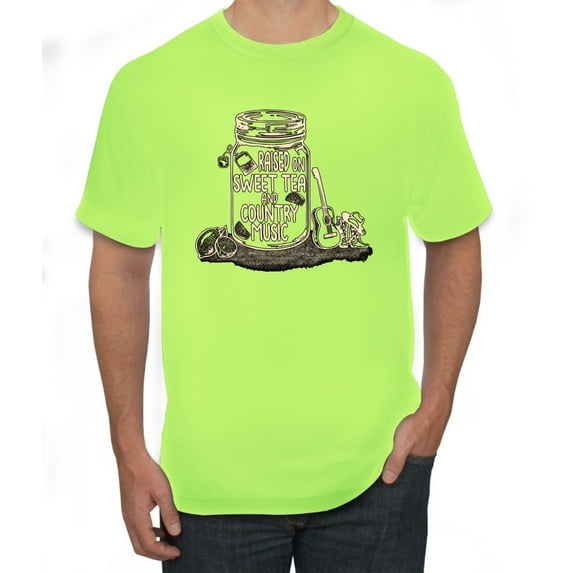 Wild Bobby, Raised On Sweet Tea & Country Music, Pop Culture, Men Graphic Tee, Safety Green, X-Large