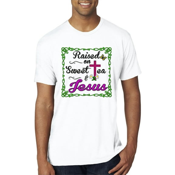 Wild Bobby, Raised On Sweet Tea & Jesus, Inspirational Christian, Men Premium Tri Blend Tee, True White, Medium