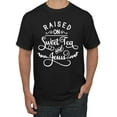 thumbnail image 1 of Wild Bobby Raised on Sweet Tea and Jesus Inspirational/Christian Men Graphic Tee, Black, Small, 1 of 5