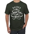 thumbnail image 1 of Wild Bobby Raised on Sweet Tea and Jesus Inspirational/Christian Men Graphic Tee, Forest Green, Small, 1 of 5