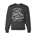 thumbnail image 1 of Wild Bobby Raised on Sweet Tea and Jesus Inspirational/Christian Unisex Crewneck Graphic Sweatshirt, Heather Black, Small, 1 of 5