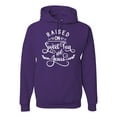thumbnail image 1 of Wild Bobby Raised on Sweet Tea and Jesus Inspirational/Christian Unisex Graphic Hoodie Sweatshirt, Purple, Large, 1 of 5