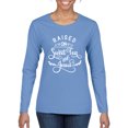 thumbnail image 1 of Wild Bobby Raised on Sweet Tea and Jesus Inspirational/Christian Women Graphic Long Sleeve Tee, Light Blue, Large, 1 of 5