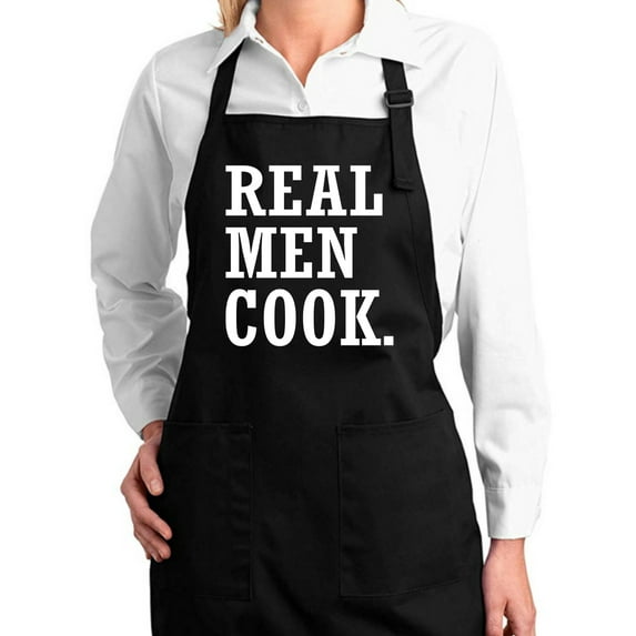 Wild Bobby, Real Men Cook. Funny Male Chef | Unisex Kitchen Utility Cooking Apron, Black, Small