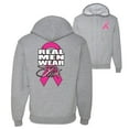 thumbnail image 1 of Wild Bobby, Real Men Wear Pink, Breast Cancer Awareness, Front and Back Graphic Zip Up Hoodie Sweatshirt, Heather Grey, X-Large, 1 of 4