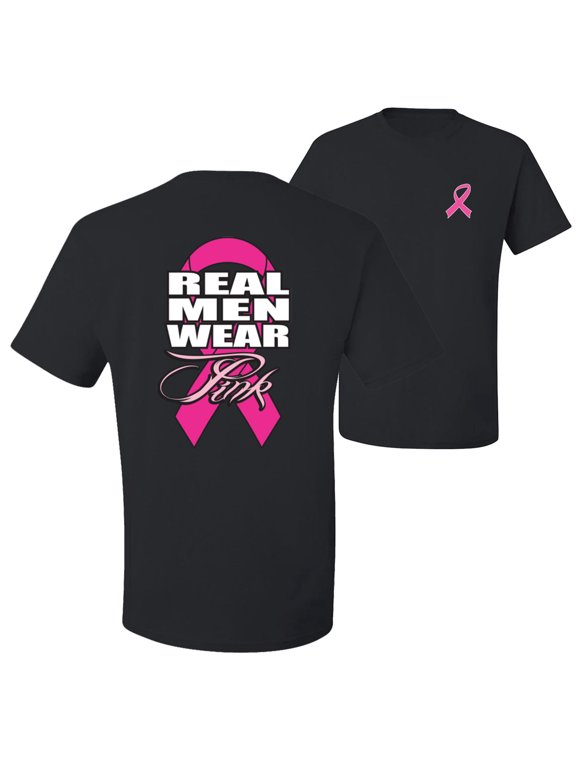 , Real Men Wear Pink, Breast Cancer Awareness, Front and Back Men Graphic Tee, Black, 3X-Large
