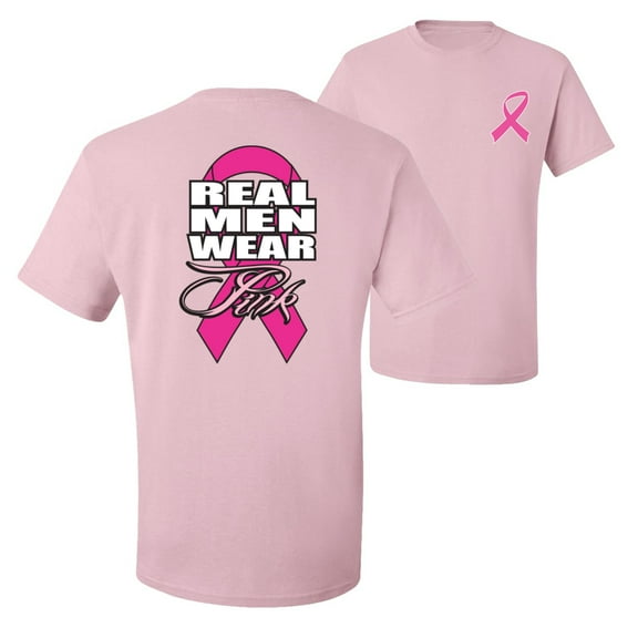 Wild Bobby, Real Men Wear Pink, Breast Cancer Awareness, Front and Back Men Graphic Tee, Light Pink, Large