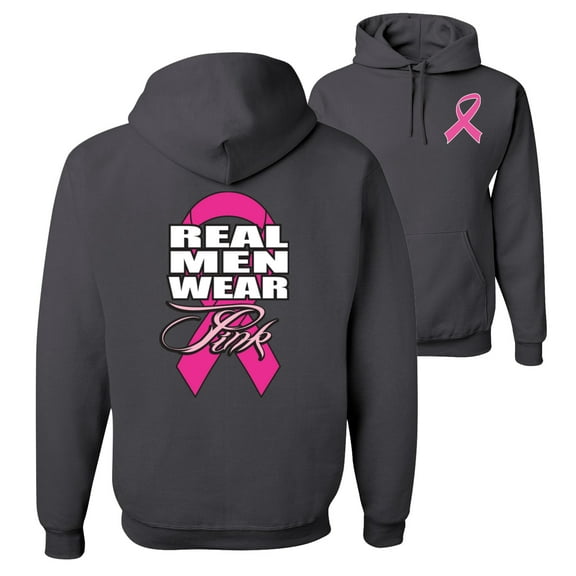 Wild Bobby, Real Men Wear Pink, Breast Cancer Awareness, Front and Back Unisex Graphic Hoodie Sweatshirt, Charcoal, 3X-Large