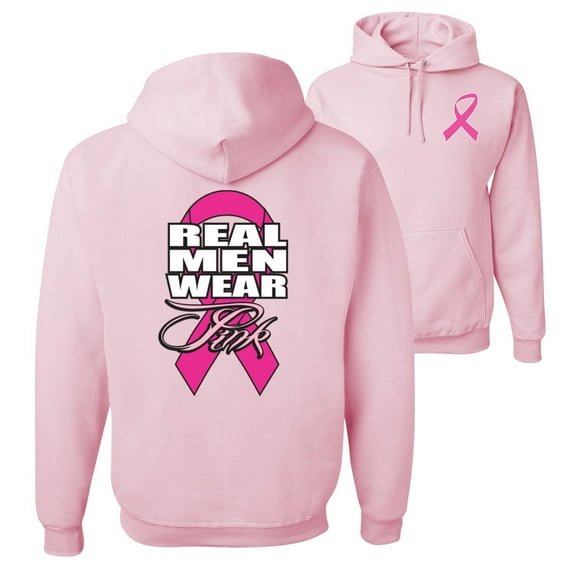 Wild Bobby, Real Men Wear Pink, Breast Cancer Awareness, Front and Back Unisex Graphic Hoodie Sweatshirt, Light Pink, Large