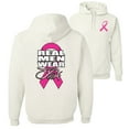 thumbnail image 1 of Wild Bobby, Real Men Wear Pink, Breast Cancer Awareness, Front and Back Unisex Graphic Hoodie Sweatshirt, White, Small, 1 of 4