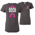 thumbnail image 1 of Wild Bobby, Real Men Wear Pink, Breast Cancer Awareness, Front and Back Women Graphic Tee, Charcoal, Large, 1 of 4