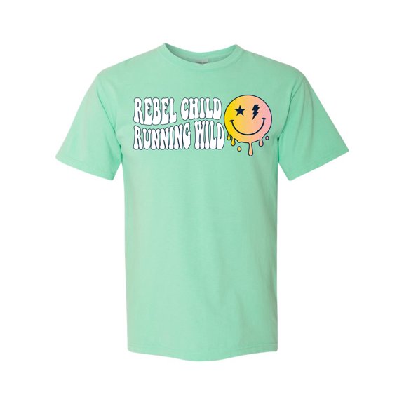 Wild Bobby Rebel Child Running Wild Streetwear Garment-Dyed Washed Look Short Sleeve T-Shirt
