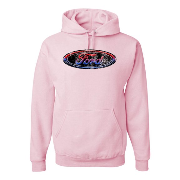 Wild Bobby, Red Blue and Black Ford Logo | Mens Cars and Trucks Hooded Sweatshirt Graphic Hoodie, Light Pink, Medium