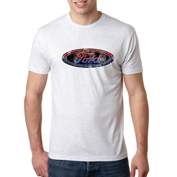 Wild Bobby, Red Blue and Black Ford Logo | Mens Cars and Trucks Premium Tri Blend T-Shirt, Heather White, Small