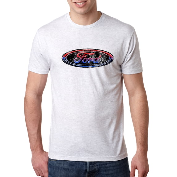 Wild Bobby, Red Blue and Black Ford Logo | Mens Cars and Trucks Premium Tri Blend T-Shirt, Heather White, X-Large