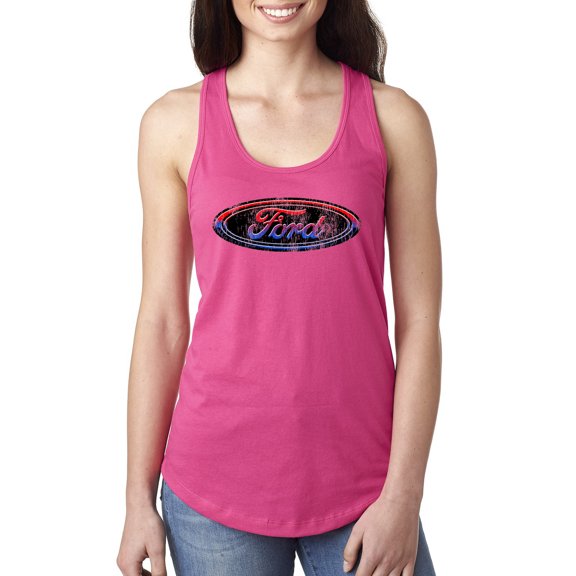 Wild Bobby, Red Blue and Black Ford Logo | Womens Cars and Trucks Jersey Racerback Tank Top, Raspberry, Small