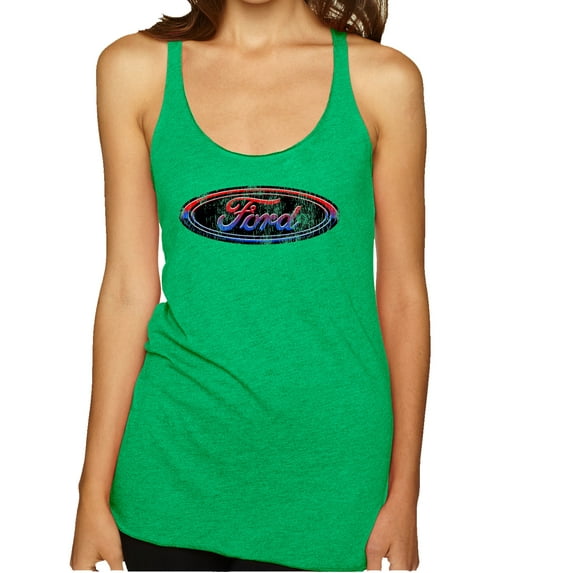 Wild Bobby, Red Blue and Black Ford Logo | Womens Cars and Trucks Premium Tri-Blend Racerback Tank Top, Envy, Medium