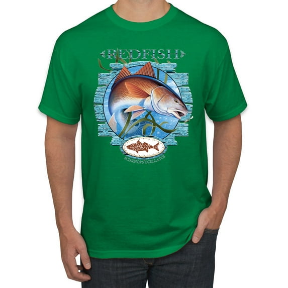 Red Fish Sciaenops Ocellatus Men's Graphic T-Shirt, Kelly, Medium