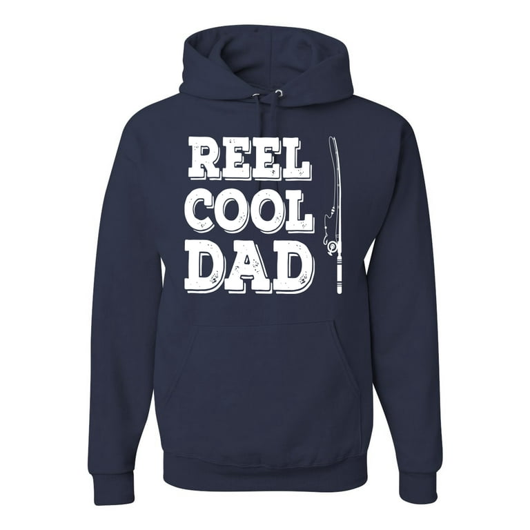 Wild Bobby,Reel Cool Dad Fishing Pole for Dad Father Grandpa, Father's Day,  Unisex Graphic Hoodie Sweatshirt, Navy, Small