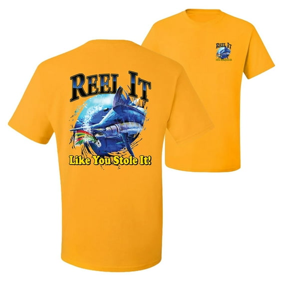 Wild Bobby,Reel It Like You Stole It Fishing Front and Back Men's Graphic T-Shirt, Gold, Medium