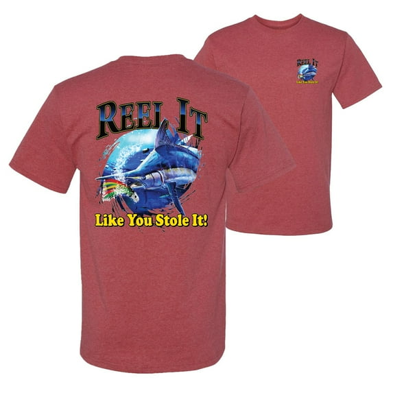 Wild Bobby,Reel It Like You Stole It Fishing Front and Back Men's Graphic T-Shirt, Vintage Heather Red, 3XL