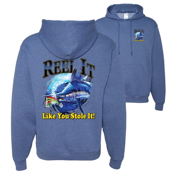 Wild Bobby,Reel It Like You Stole It Fishing Front and Back Unisex Graphic Hoodie Sweatshirt, Vintage Heather Blue, 3XL