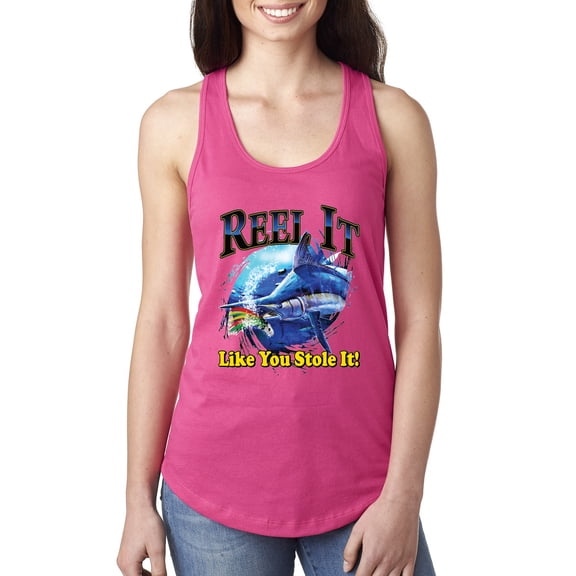 Wild Bobby, Reel It Like You Stole It Ladies Racerback Tank Top, Raspberry, Medium