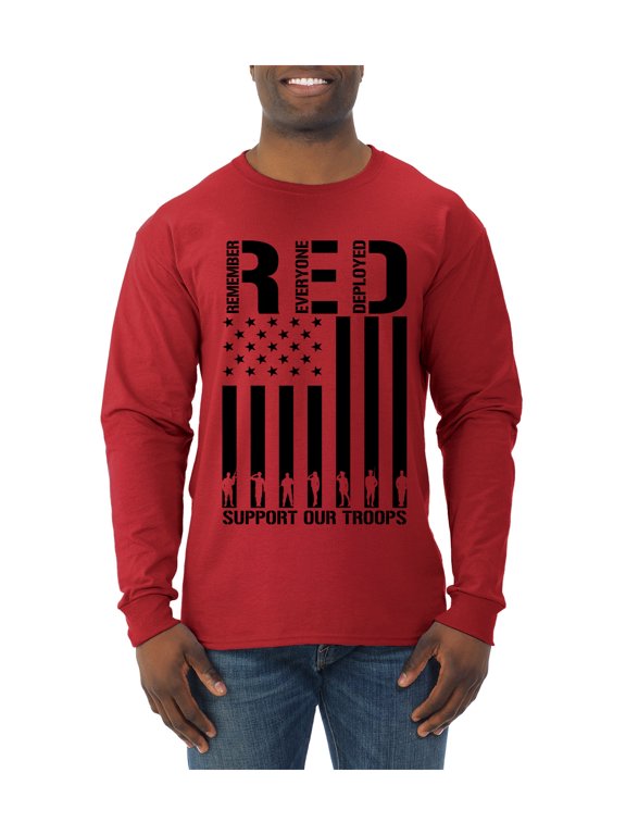 Remember Everyone Deployed RED Support Our Troops Military Black Flag Men Long Sleeve Shirt