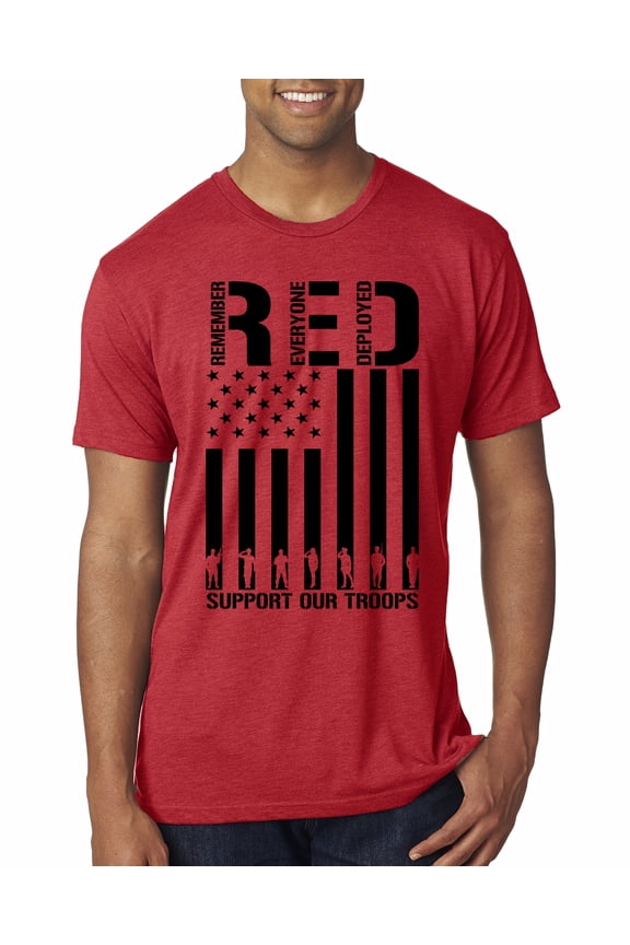 Remember Everyone Deployed RED Support Our Troops Military Black Flag Men Premium Tri Blend Tee