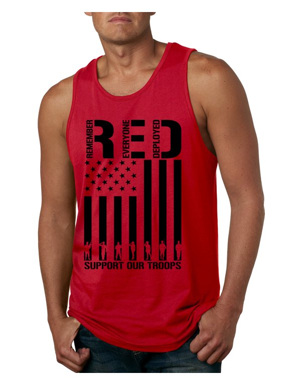 Remember Everyone Deployed RED Support Our Troops Military Black Flag Men Tank Top