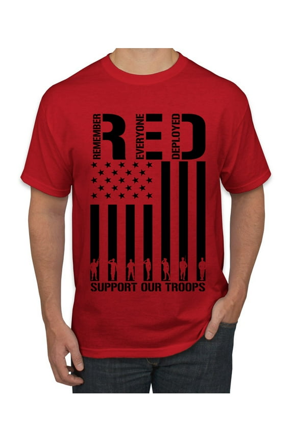 Remember Everyone Deployed RED Support Our Troops Military Black Flag Men Tee