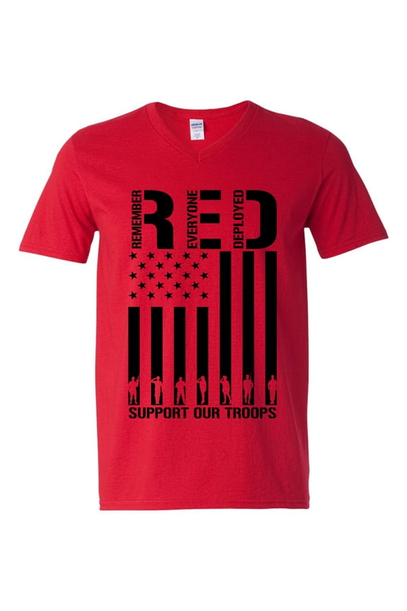 Remember Everyone Deployed RED Support Our Troops Military Black Flag Mens V-Neck T-Shirt