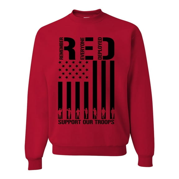 Wild Bobby Remember Everyone Deployed RED Support Our Troops Military Black Flag Unisex Crewneck Sweatshirt